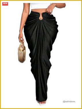 Women's Bodycon Fishtail Maxi Skirt Ruched High Waisted Evening Party